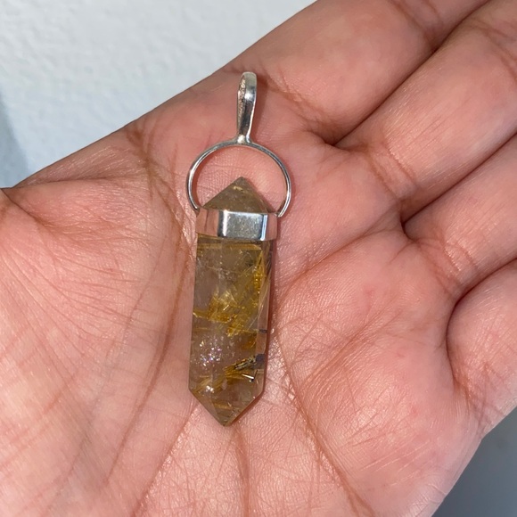 Sterling Silver Pendant, Gold Rutilated quartz stone - Picture 7 of 9